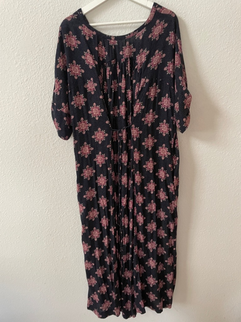 Free People Oasis Maxi Dress Oversized Midi Dress with Pink Floral Print Large - Picture 4 of 10
